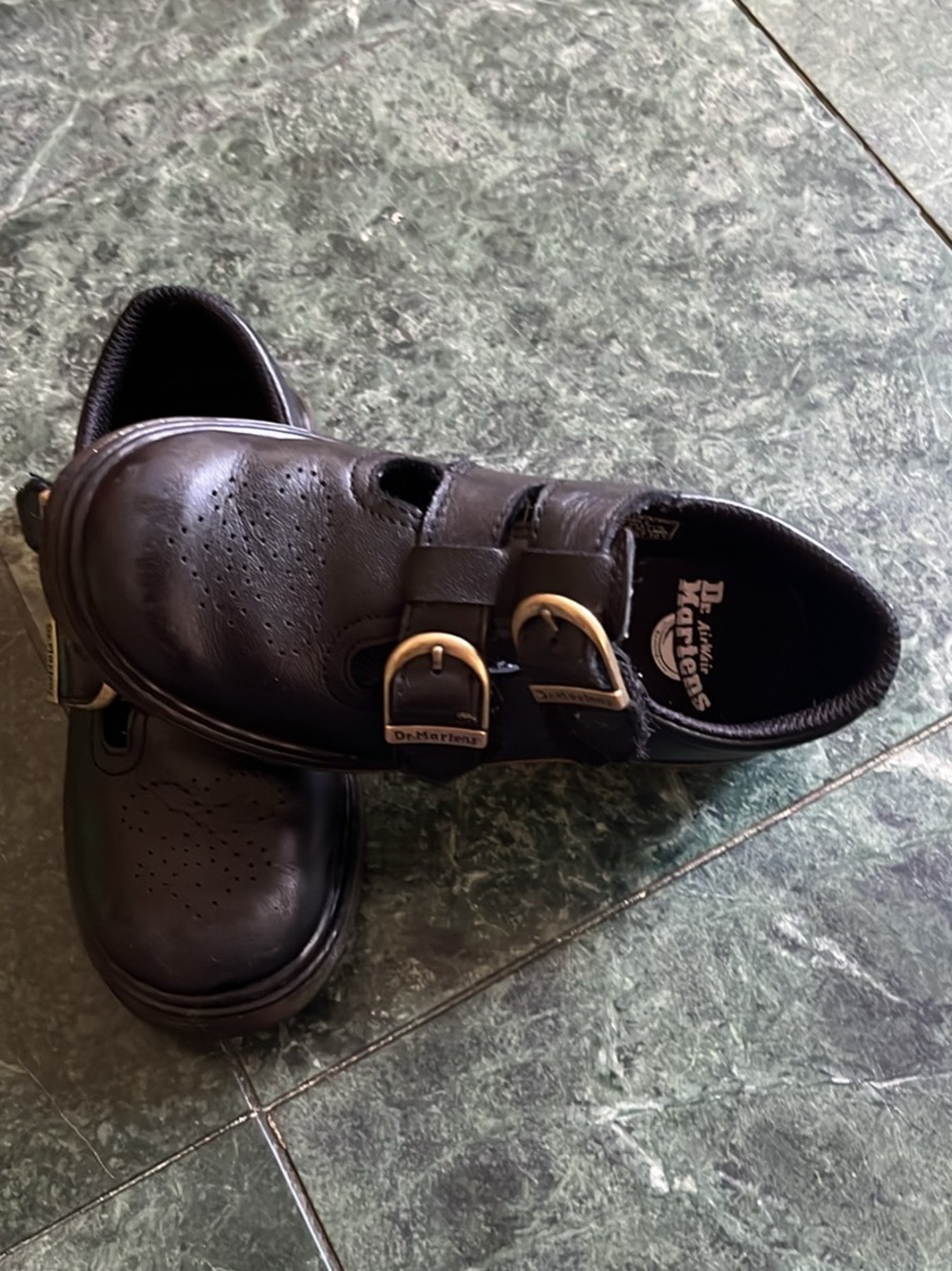 Dr. Martens Kids Black Leather Double-Buckle Shoes